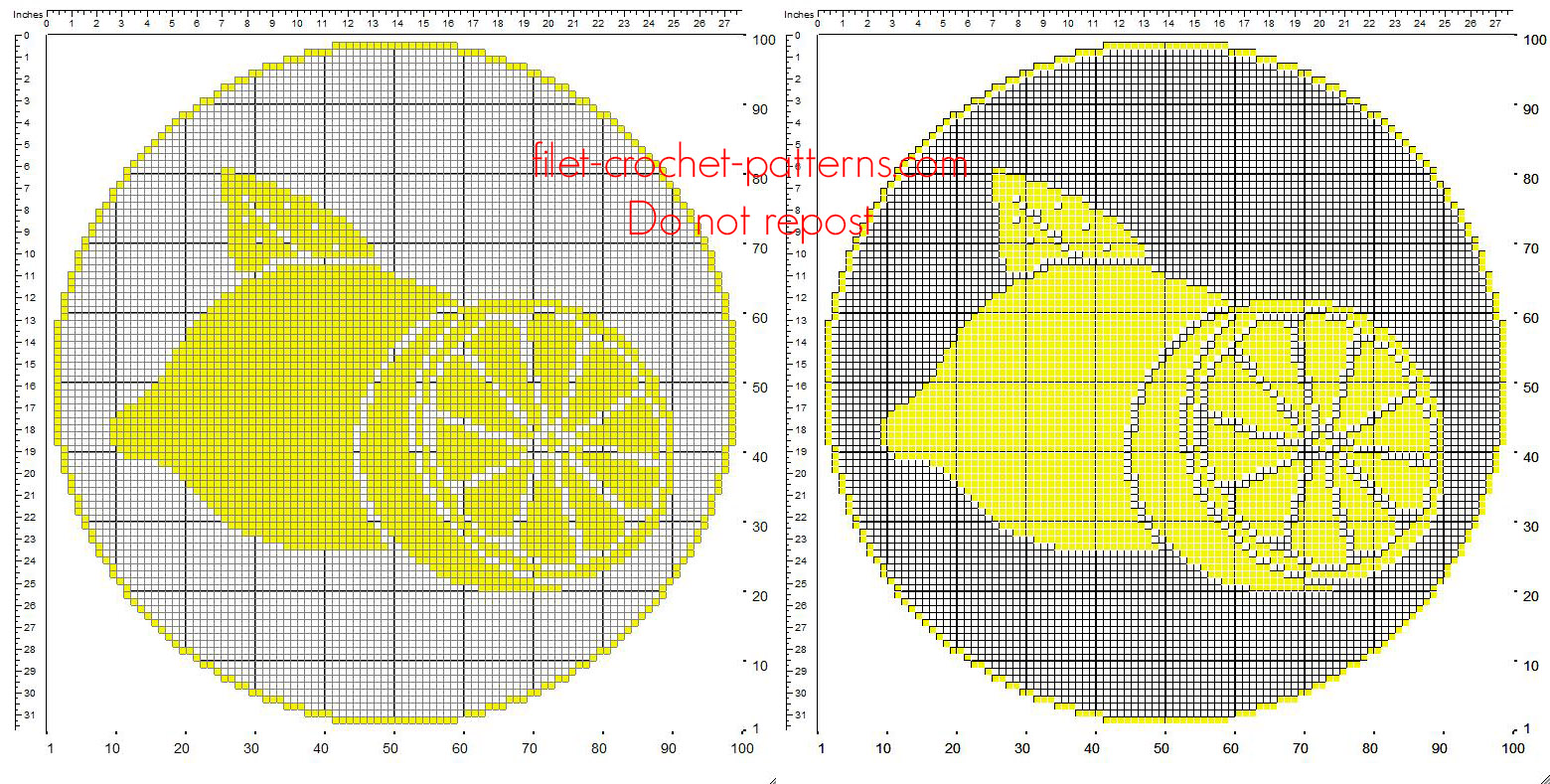 Free filet crochet round doily pattern with fruit lemons free download 100 x 100